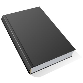 Book with black hard cover isolated on white background.