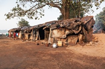 Slum house near the river, Goa, India