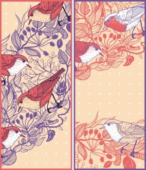 vector floral cards with little birds and wild herbs