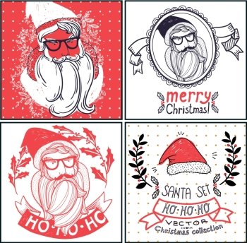 Christmas vector cards with funny portraits of Santa