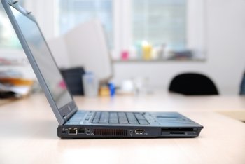 thin laptop on office desk