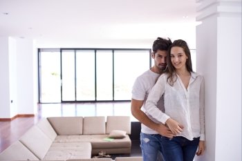 romantic happy young couple relax at modern bright  home  indoors
