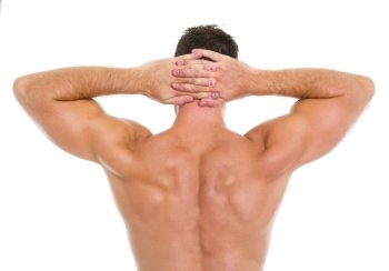 Strong athletic man showing muscular back