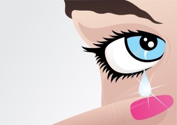 Girl cries. From an eye of the girl tear flows. A vector illustration