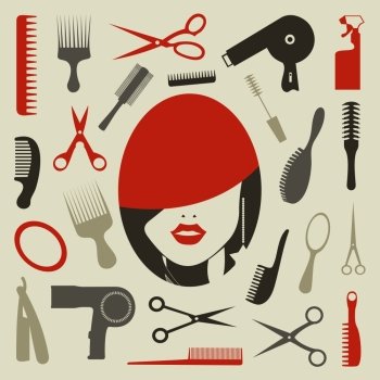 Tooling a hairstyle for design. A vector illustration