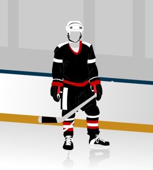 hockey player. The hockey form on a skating rink. A vector illustration