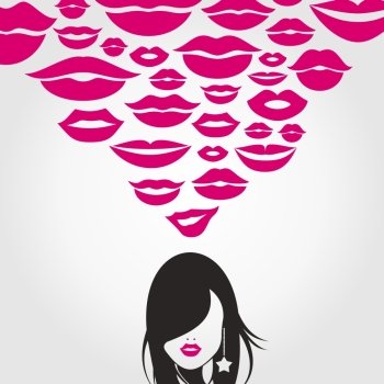 The girl thinks of a kiss. A vector illustration