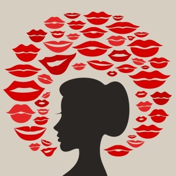 The girl thinks of a kiss. A vector illustration