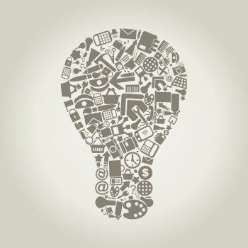 Bulb made of office of subjects. A vector illustration