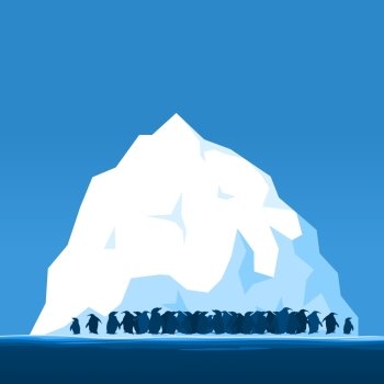 Penguin on an ice floe. Penguins on ice in the north. A vector illustration