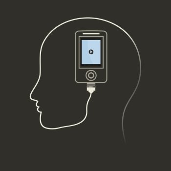 To a head phone is pressed. A vector illustration