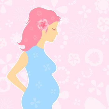 Pregnant girl3. The pregnant woman in a blue dress. A vector illustration