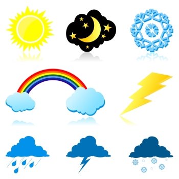 Weather icons. Icons of the weather phenomena. A vector illustration