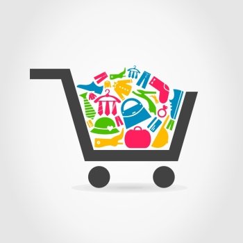 In a cart the clothes lay. A vector illustration
