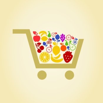 Cart filled with fruit. A vector illustration