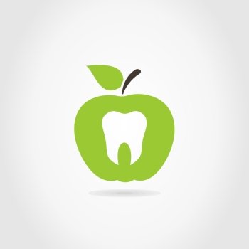 Green apple on a grey background. A vector illustration