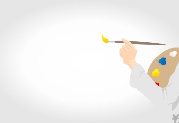 artist. The hand of the artist with a brush draws on a canvas. A vector illustration