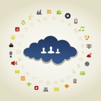 People in global business a cloud. A vector illustration