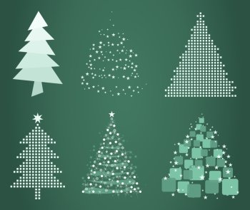 Celebratory tree4. Set of Christmas trees on a green background. A vector illustration the grey