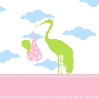 Children2. The stork bears the kid in a beak. A vector illustration