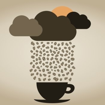 Rain from coffee on a cup. A vector illustration
