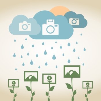 Rain from a cloud on a photo. A vector illustration
