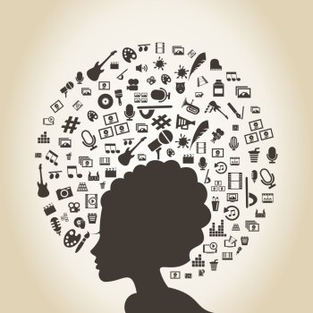 Art round a female head. A vector illustration