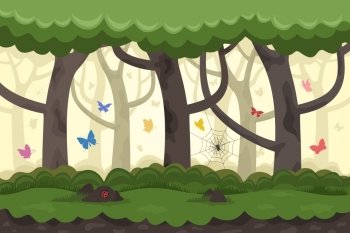 Spring forest with butterflies. Vector illustration