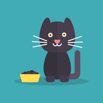 The cat with food. Vector illustration