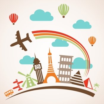 Travel the world and the plane. Vector illustration
