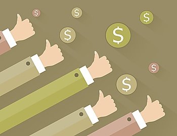 Hands and dollar in flat style. Vector illustration
