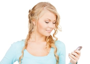 technology and internet concept - smiling woman with smartphone