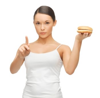 bright picture of beautiful woman with hamburger