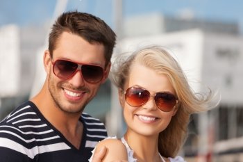 picture of happy young couple in port