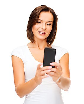 education, technology and internet - young woman browsing in smartphone