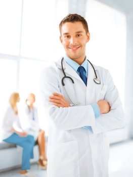 bright picture of male doctor with stethoscope