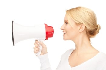 bright picture of beautiful woman with megaphone