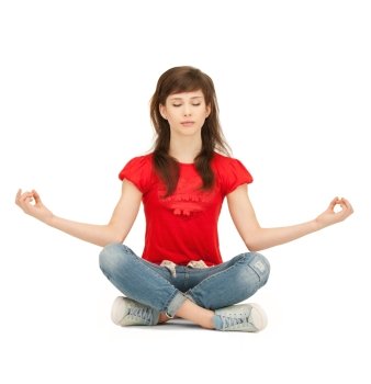 bright picture of calm attractive teenage girl in lotus pose