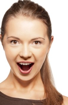 bright closeup portrait picture of happy screaming teenage girl