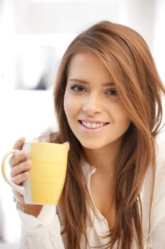 bright picture of lovely woman with mug