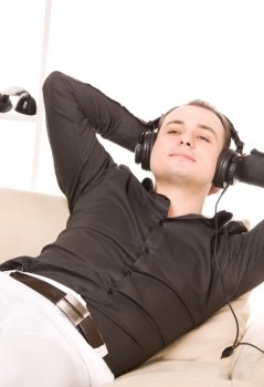 bright picture of happy man in headphones
