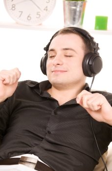 bright picture of happy man in headphones