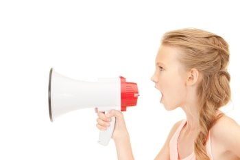 picture of girl with megaphone over white
