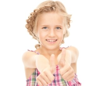bright picture of lovely girl with thumbs up
