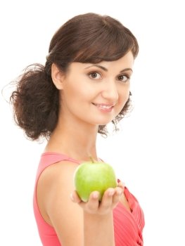 picture of young beautiful woman with green apple
