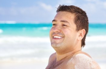 picture of happy man on the beach