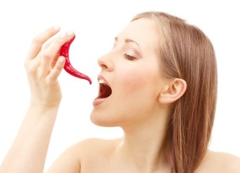 picture of lovely woman with hot chili pepper