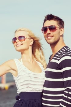 picture of happy young couple in port
