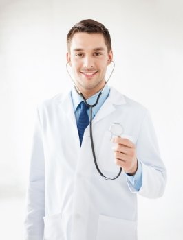 bright picture of male doctor with stethoscope