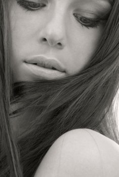 closeup portrait of sensual woman with long hair
